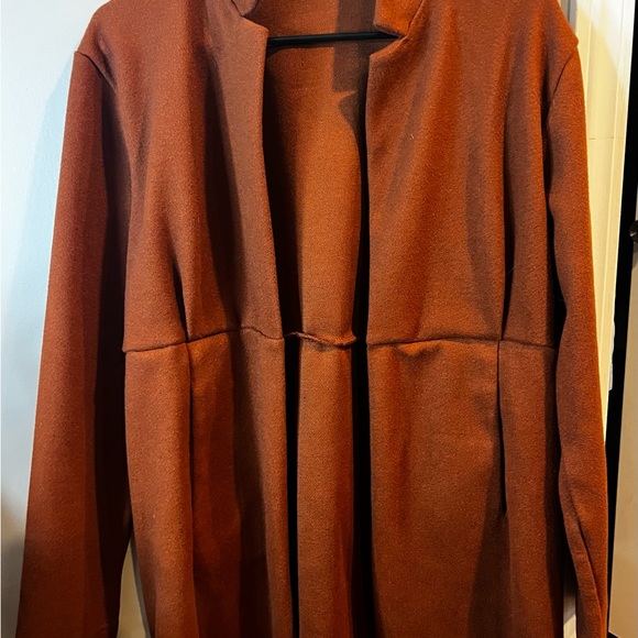 Solid Stand Collar Blazer~Elegant open front-Caramel Color size large 8-10 - Picture 2 of 6